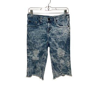 True Religion Geno  Acid Wash Denim Roll-Up Shorts Size 16